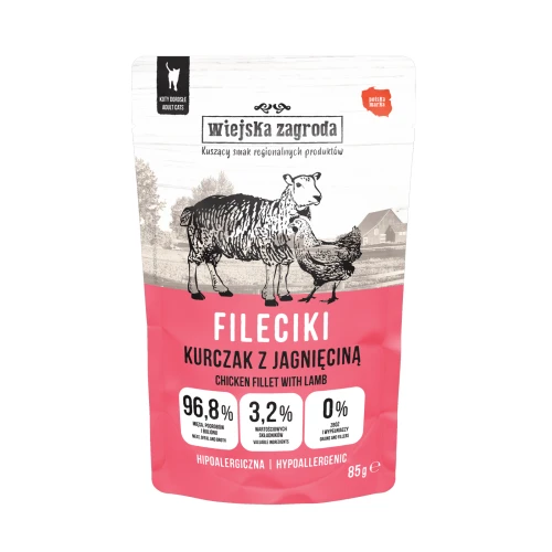 Karma-mokra-dla-kota-Wiejska-Zagroda-Fileciki-Kurczak-z-jagniecina-dorosly-85g.webp