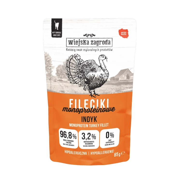 Karma-mokra-dla-kota-Wiejska-Zagroda-Fileciki-Indyk-dorosly-85g.webp