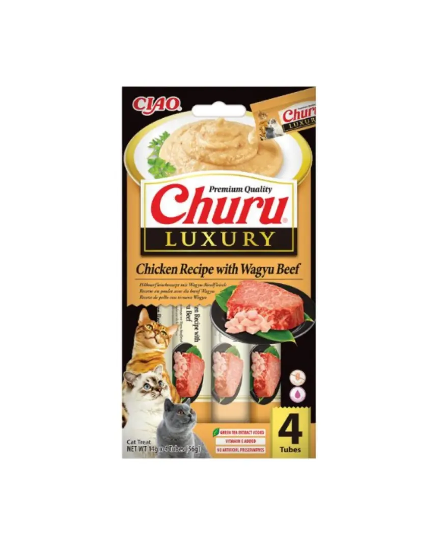 INABA CHURU Luxury - Kremowe przysmaki dla kota - Kurczak i wołowina Wagyu 4x14g