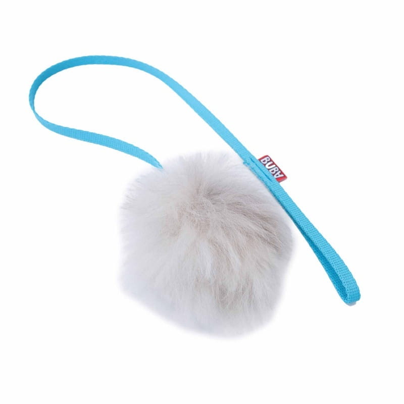 BUBA - naturalny szarpak z futra owcy z rączką - zabawka łowiecka dla kota